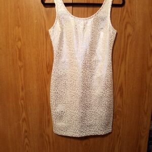 White Sleeveless Sheath Mini Dress With Metallic Silver Accents Size Medium